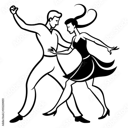 A silhouette of a couple performing a salsa dance, captured mid-movement with dynamic, fluid moves