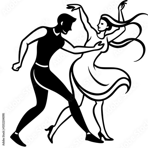 A silhouette of a couple performing a salsa dance, captured mid-movement with dynamic, fluid moves