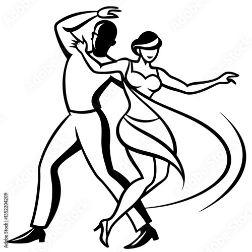 A silhouette of a couple performing a salsa dance, captured mid-movement with dynamic, fluid moves