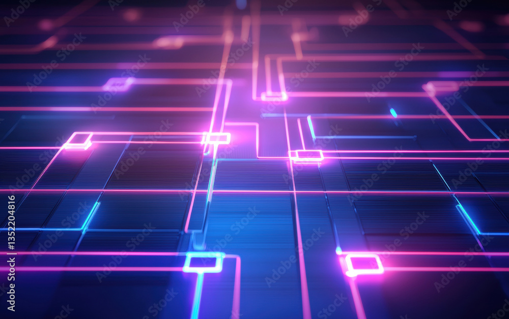 Vibrant abstract design featuring intersecting neon paths on dark background, evoking sense of futuristic technology and digital connectivity Vibrant abstract design featuring intersecting neon paths on dark background, evoking sense of futuristic technology and digital connectivity