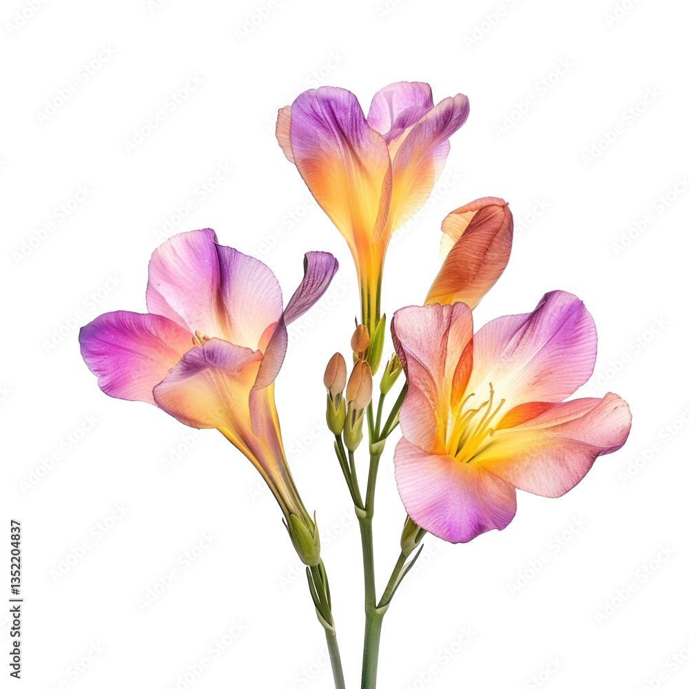 Fototapeta premium Freesia flower front view full length isolate on transparency background