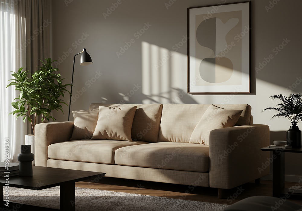 Fototapeta premium Modern Cozy Beige Living Room