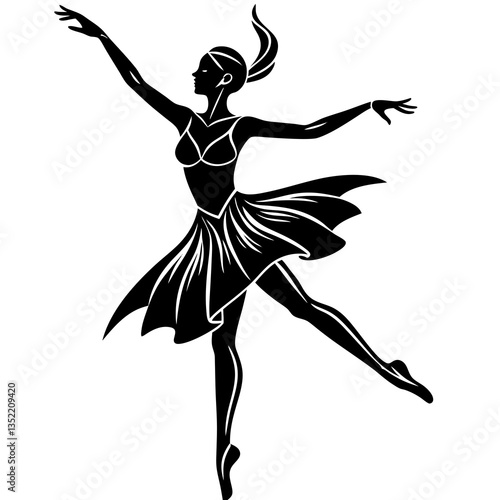 A silhouette of a dancer in a classical pose, with arms elegantly raised in a graceful, poised manner