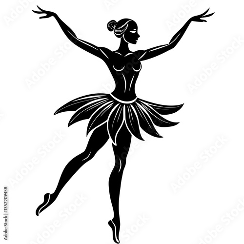 A silhouette of a dancer in a classical pose, with arms elegantly raised in a graceful, poised manner