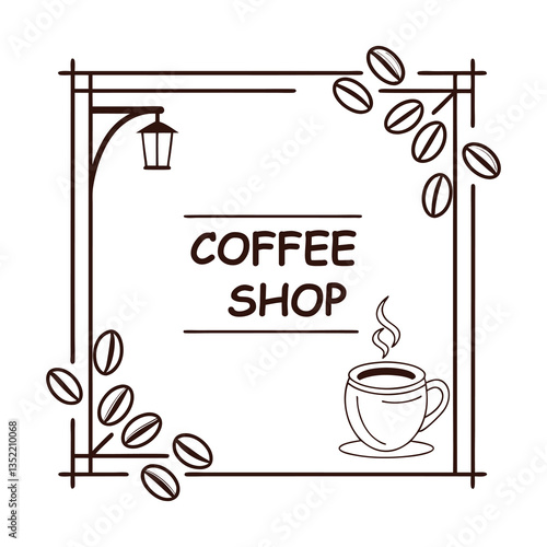 Vintage Coffee Shop Signboard Logo with Elegant Swirls and Cup Icon .