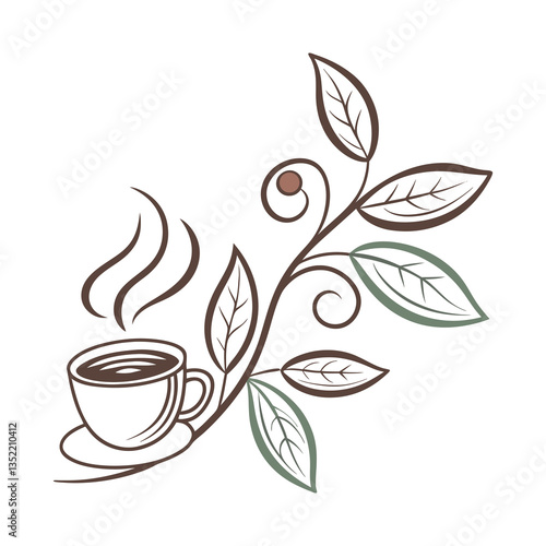 Vintage Coffee Shop Signboard Logo with Elegant Swirls and Cup Icon .