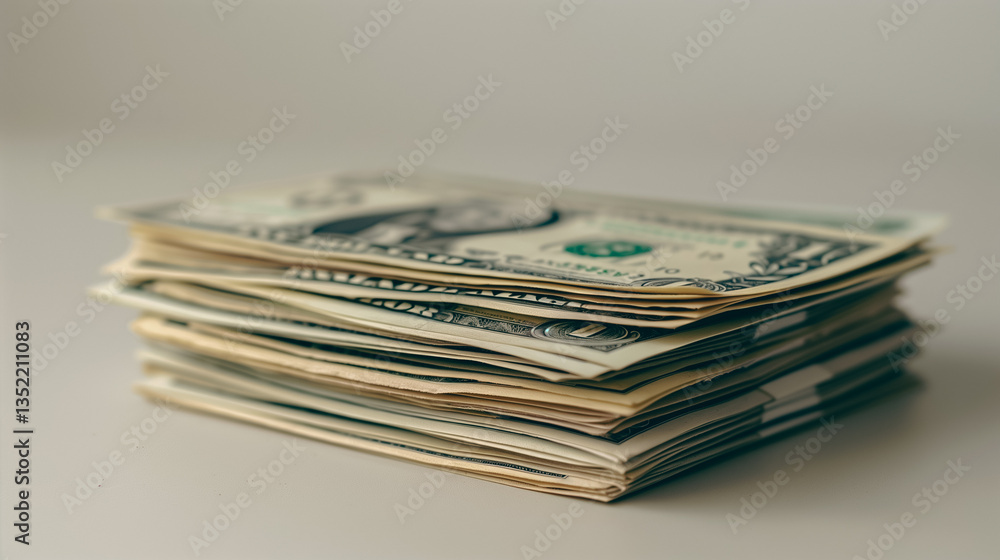 Cash Stack on the table: A substantial stack of United States dollar bills resting on a plain surface, implying wealth. A perfect representation of financial security. Cash Stack on the table: A substantial stack of United States dollar bills resting on a plain surface, implying wealth. A perfect representation of financial security.