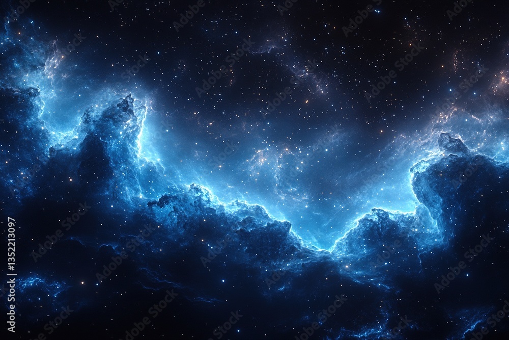 Obraz premium Blue celestial clouds ablaze in the dark expanse with distant stars shine brightly