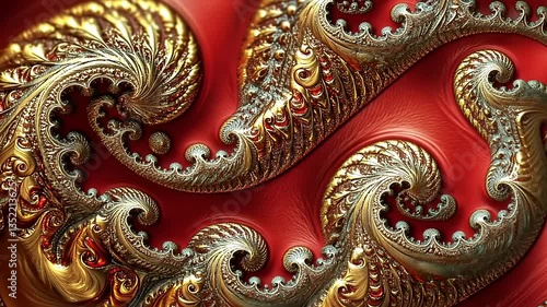 Wallpaper Mural Intricate golden fractal patterns on a rich red background, showcasing complex designs and textures Torontodigital.ca