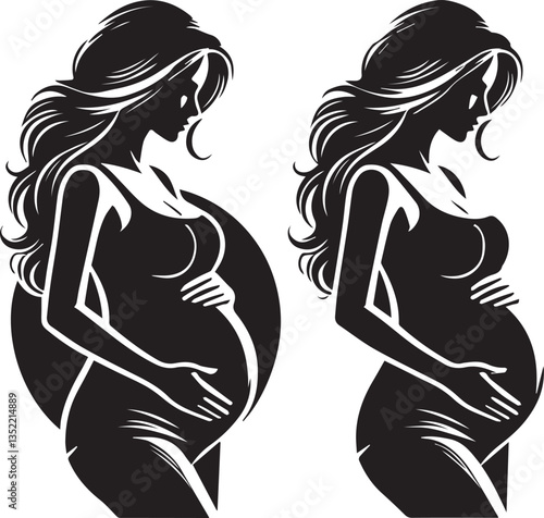 silhouette of pregnant woman vector, woman silhouette vector, glass of woman vector isolated on white background