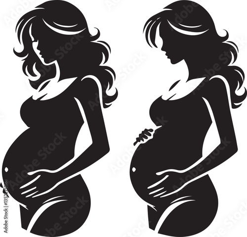 silhouette of pregnant woman vector, woman silhouette vector, glass of woman vector isolated on white background
