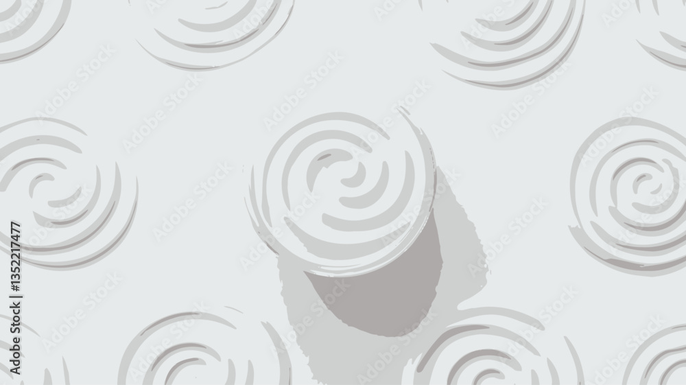 Top-down close-up shot of a repeating pattern of embossed white spirals on a white background. The spirals are circular and have a three-dimensional appearance, creating a textured effect. One Top-down close-up shot of a repeating pattern of embossed white spirals on a white background. The spirals are circular and have a three-dimensional appearance, creating a textured effect. One