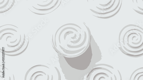 Top-down close-up shot of a repeating pattern of embossed white spirals on a white background. The spirals are circular and have a three-dimensional appearance, creating a textured effect. One