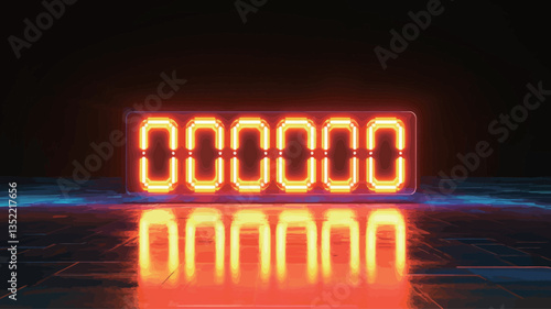The image shows a close-up view of a rectangular digital counter displaying seven zeroes. The digits are bright orange-red and appear to be LED or seven-segment displays. The background is