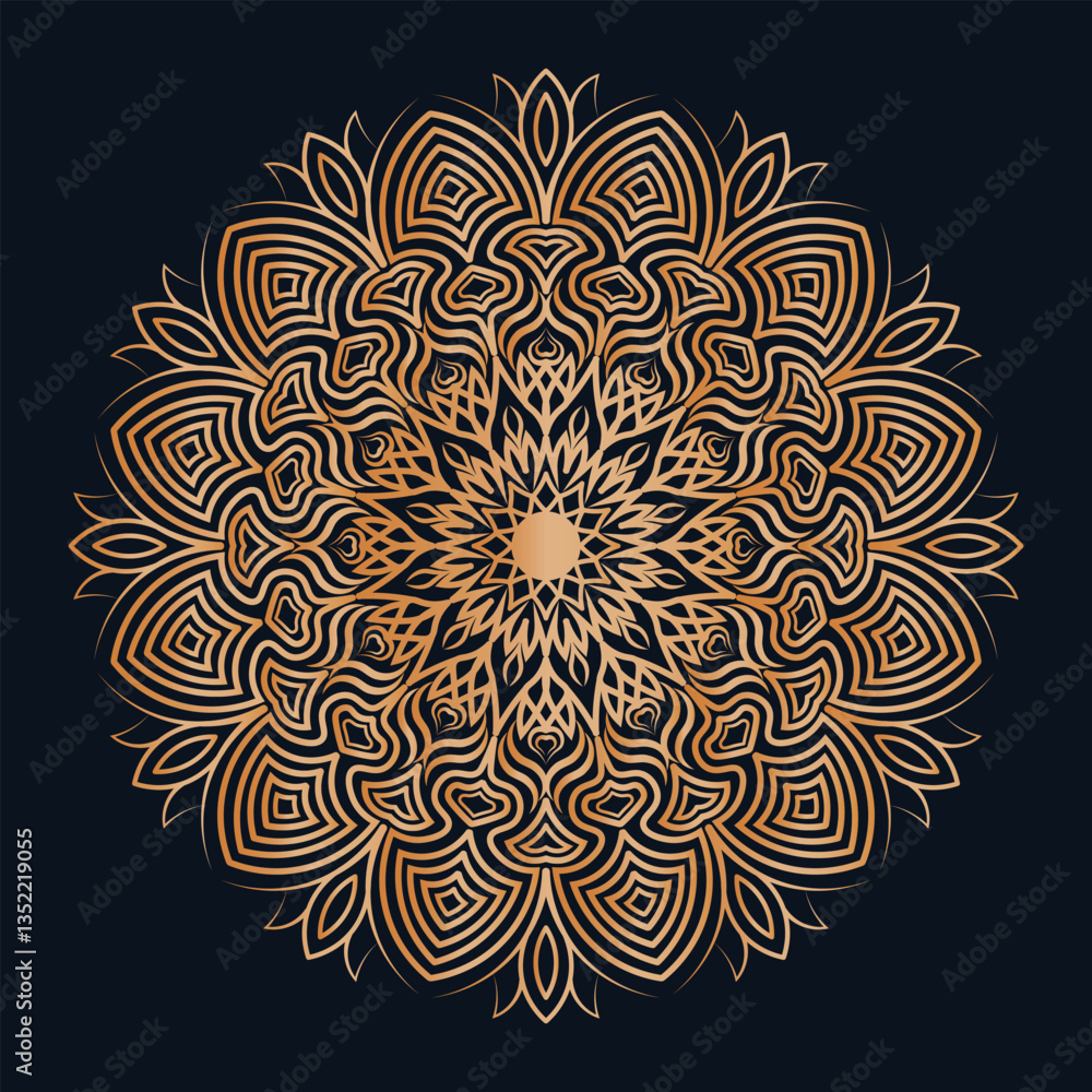 Luxurious Gold Mandala Designs on Dark Background with Intricate, Symmetrical, and Decorative Patterns for Art and Relaxation.