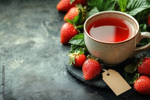 Fresh Strawberries and Herbal Tea in a Cozy Setting With Natural Textures