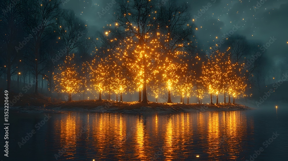 Surreal electric trees glowing in a winter landscape Surreal electric trees glowing in a winter landscape
