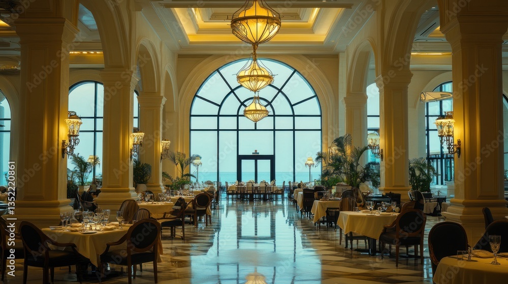 Fototapeta premium Elegant Seaside Restaurant with Ocean View