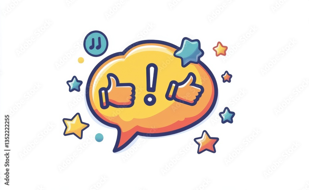 Fototapeta premium Colorful speech bubble graphic with thumbs up and star illustrations