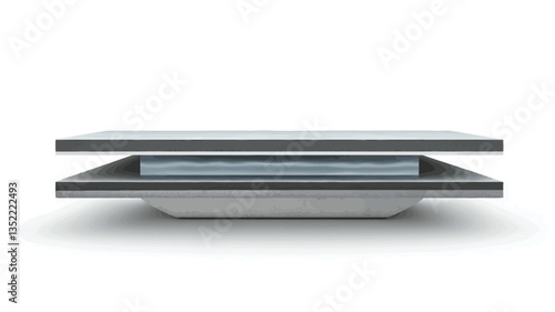 The image showcases a digitally rendered, minimalist coffee table. The table features a rectangular design with two layered platforms. The top platform appears to be white or light-colored, while