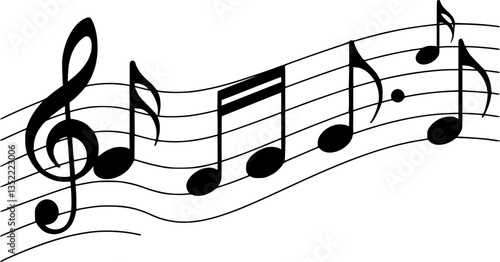 Black sheet music melody with musical notes. Musical note wave element collection. Musical notes stave silhouette