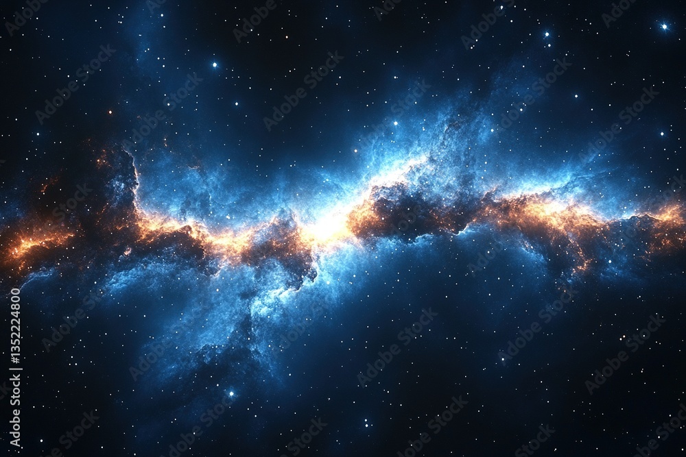 Brilliant cosmic expanse with glowing blue and orange nebula dust and stars Brilliant cosmic expanse with glowing blue and orange nebula dust and stars