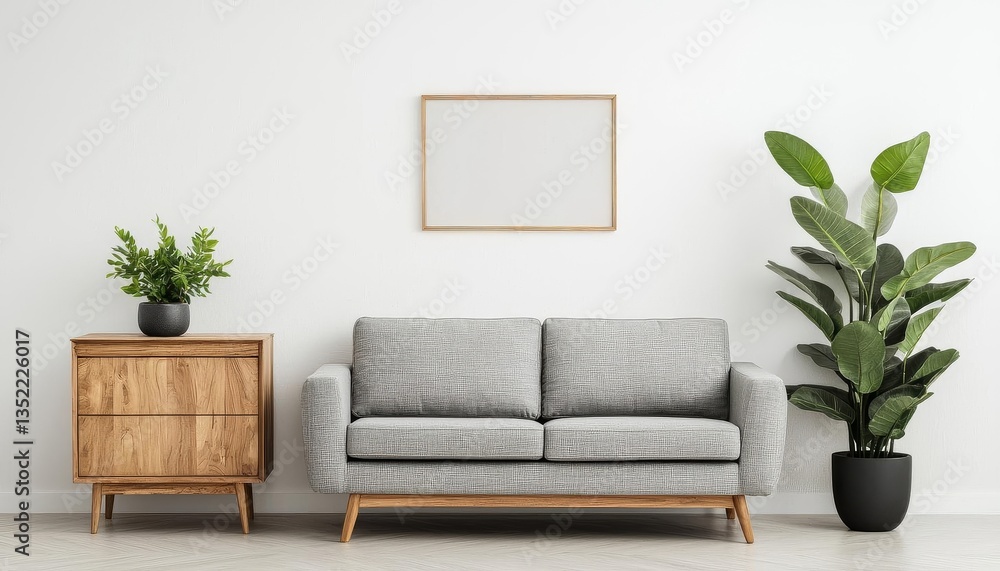 Modern living room with plants and minimalist furniture. Modern living room with plants and minimalist furniture.