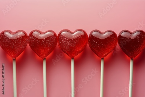 Heart-shaped Lollipops Arranged Neatly on a Pink Background for a Festive Cel...