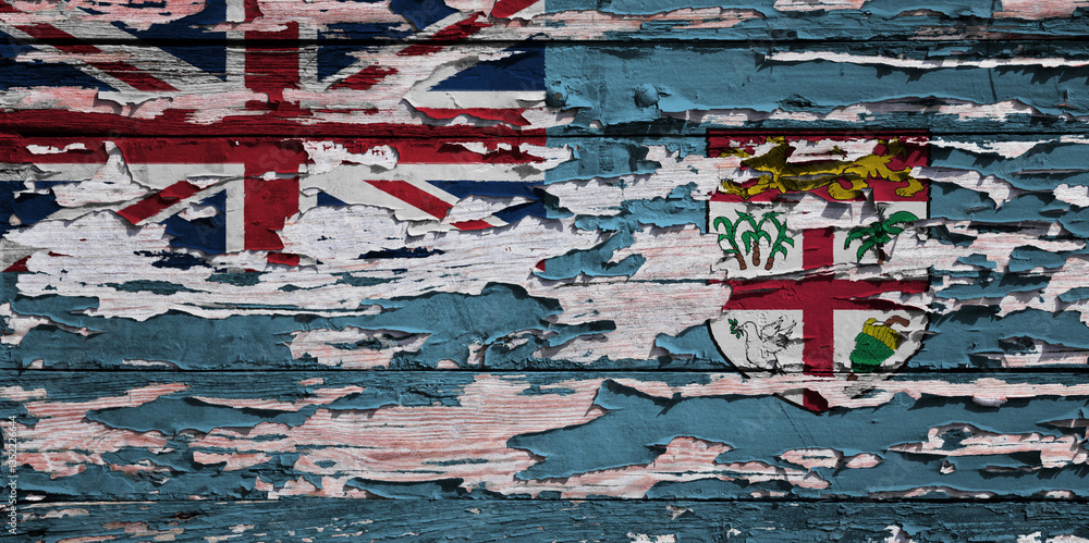Naklejka premium Flag of the Fiji painted on a wooden board