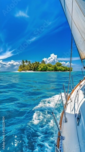 Sailboat Glides Across Calm Waters Near Mountains at Dawn With Clear Skies Above