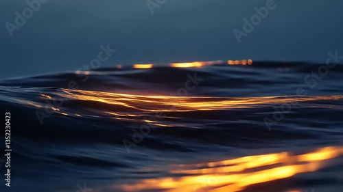 Serene twilight ocean waves reflecting golden light under a calm sky, evoking tranquility and peace