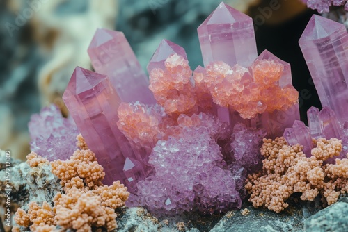 Stunning Purple Crystals Sparkle on the Beach at Sunset Near the Ocean Waves