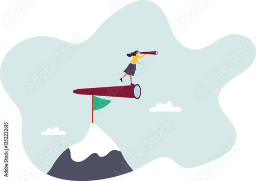 Victory or business achievement, triumph winner or champion searching for next mission goal or target, vision or new challenge.character for design