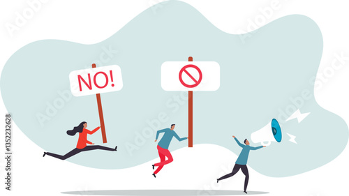 Employee protest, work strike or people demonstration, social gathering, activism protest for civil right, democracy or politic.character for design