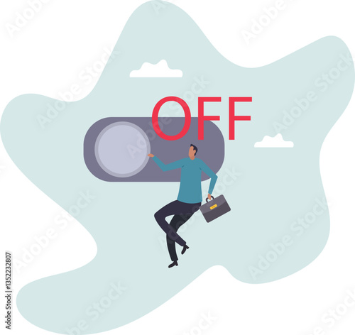 Switch off or turn off setting preference, analytics control panel or power shutdown electricity, saving energy and ecology.character for design