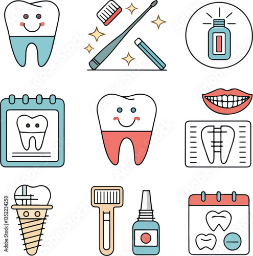 Dental Icons Set Editable Stroke Vector Tooth Dentist Care Oral Hygiene