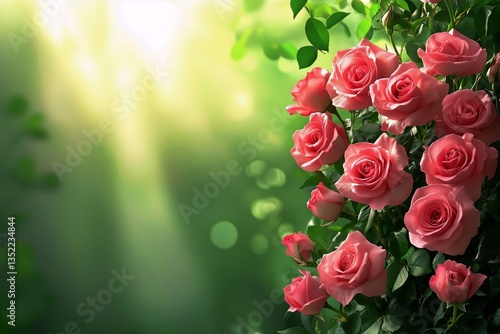 Beautiful Garden Filled With Blooming Pink Roses Under Sunlight in a Serene N...