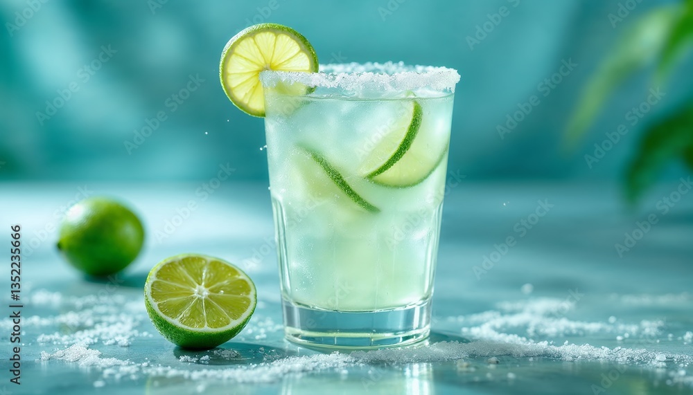Fototapeta premium Refreshing Lime Margarita Cocktail with Salt Rim