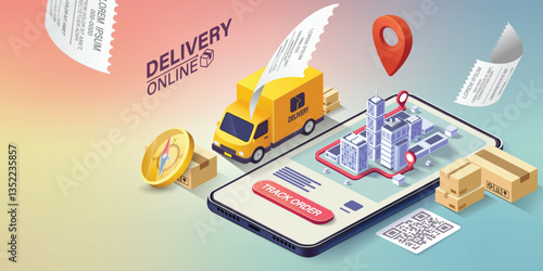 Online delivery service concept, online order tracking,Logistics and Delivery, on mobile Vector. illustration