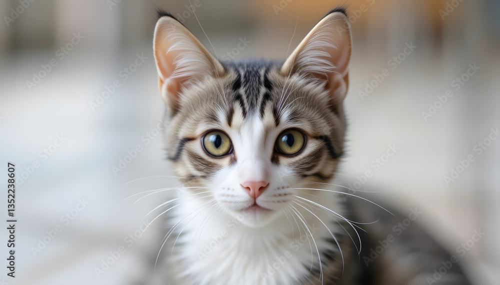 Graceful Green-Eyed Cat: A Striped Beauty in Focus Graceful Green-Eyed Cat: A Striped Beauty in Focus