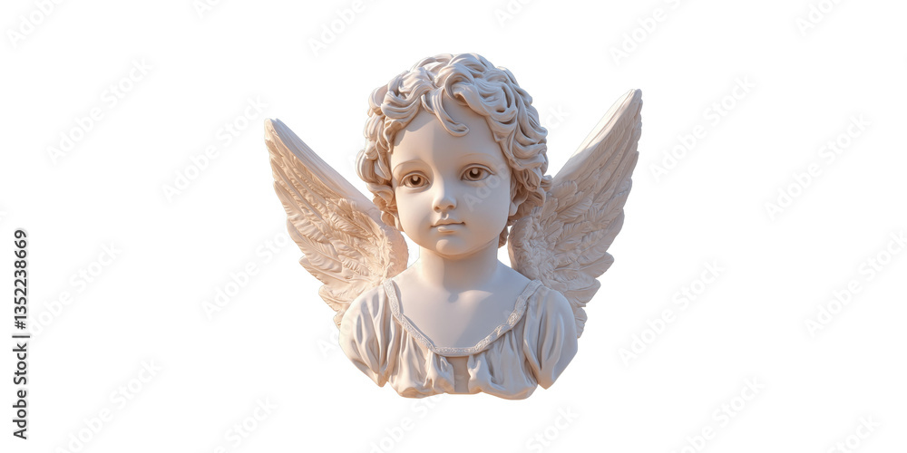 Fototapeta premium Cherubic Angel Sculpture Bust With Wings. Symbol Of Innocence And Spirituality Isolated On Transparent Background