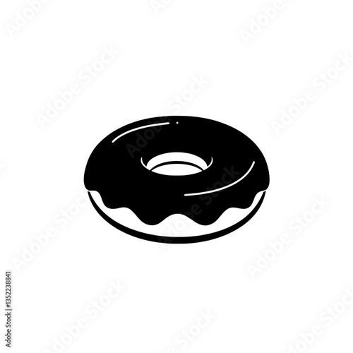 Delicious Donut Icon: A simple yet mouthwatering black and white illustration of a classic donut, perfect for adding a touch of sweetness to your designs. 