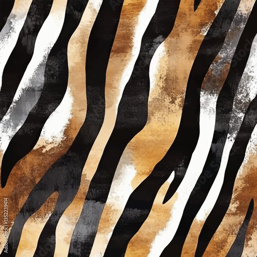 Abstract zebra stripes pattern, black and gold zebra simplicity, animal print, watercolor painting. Watercolor print in rustic vintage style, textile or wallpapers.