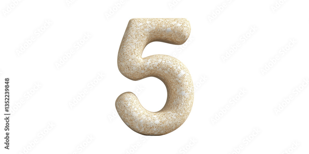 Naklejka premium 3D Textured Number 5. Decorative Design Element For Graphic Projects Isolated On Transparent Background