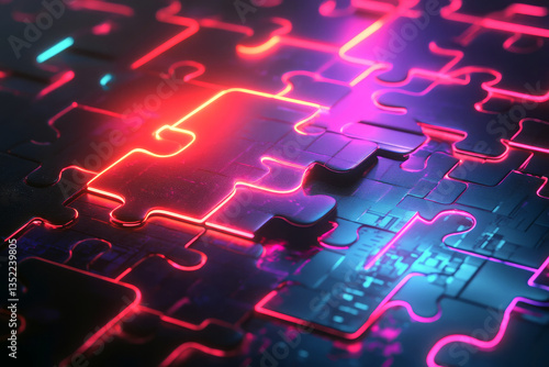 Digital jigsaw puzzle pieces concept technology illustration.