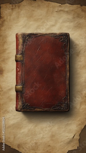 An old leather bound book rests atop antique parchment paper