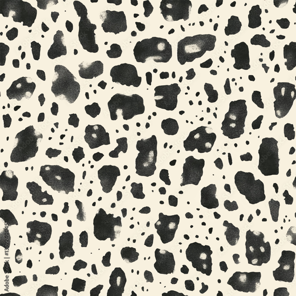 Leopard spots in black ink on cream paper, Watercolor print in rustic vintage style, textile or wallpapers Leopard spots in black ink on cream paper, Watercolor print in rustic vintage style, textile or wallpapers