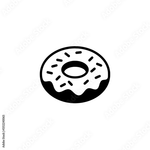 Sweet Treat Icon: A simple and appetizing illustration of a donut, its classic shape and delightful sugary toppings presented in a clean and modern monochrome design. 