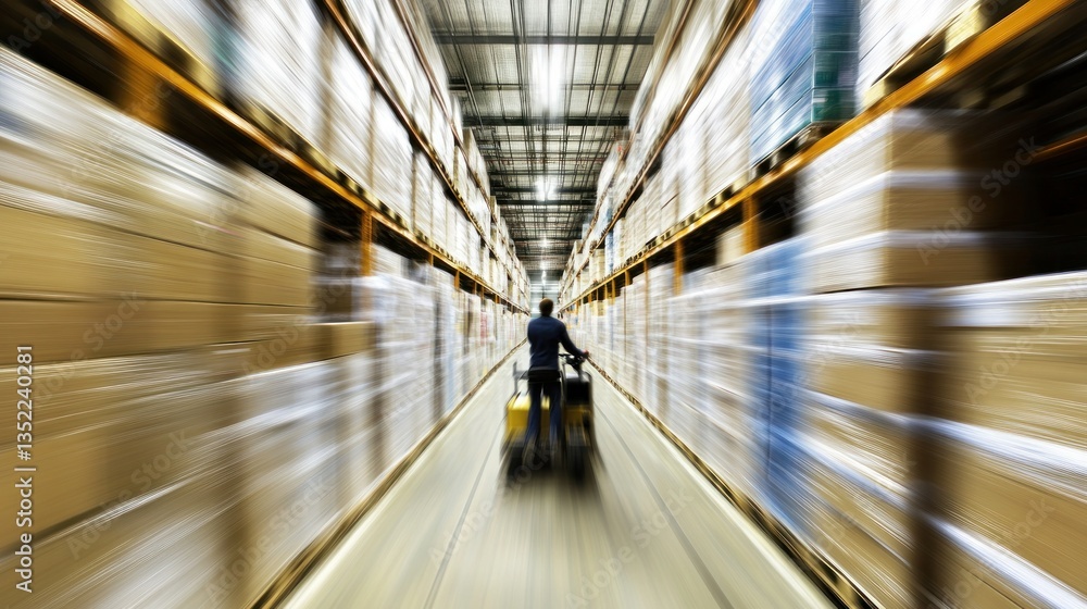 Fototapeta premium Warehouse worker, fast-paced, inventory