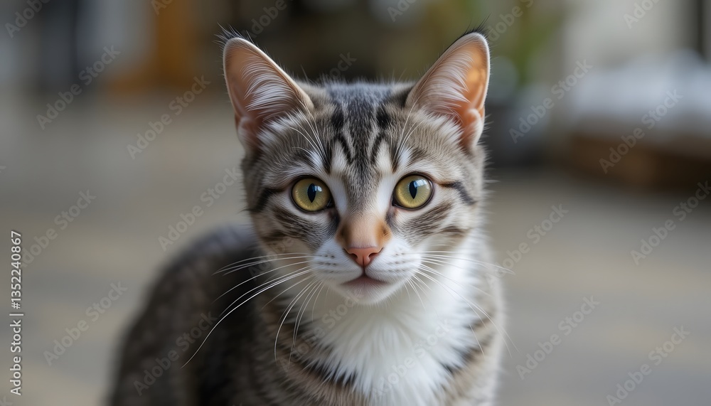 portrait of a cat, Graceful Green-Eyed Cat: A Striped Beauty in Focus portrait of a cat, Graceful Green-Eyed Cat: A Striped Beauty in Focus